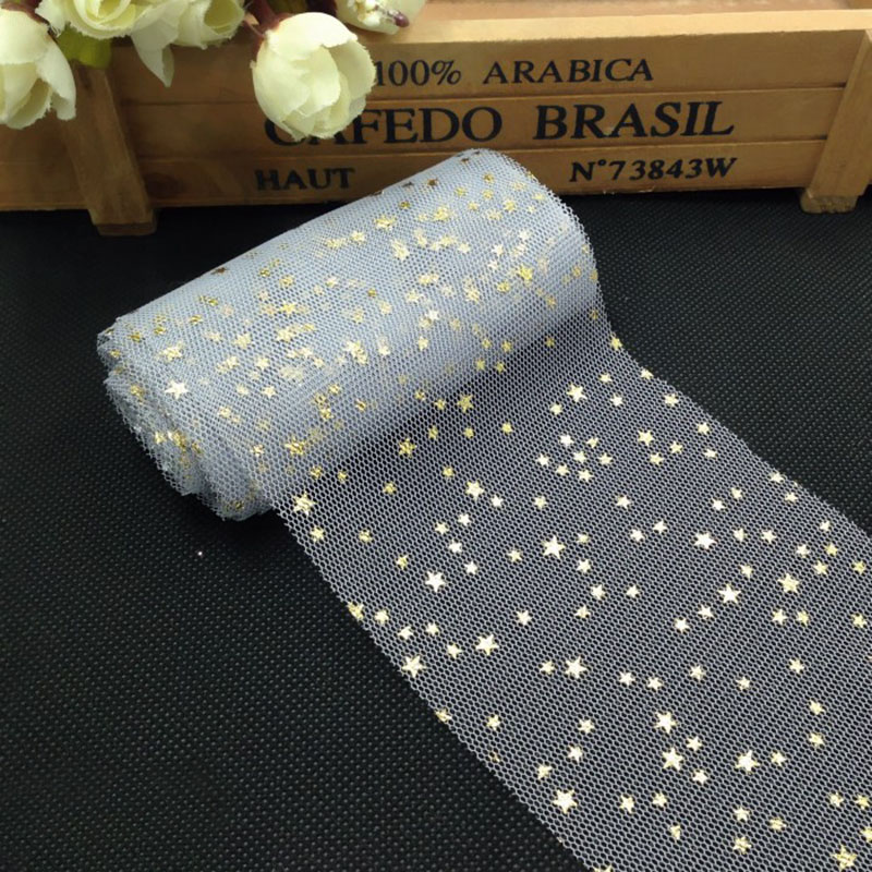 Soft Sequined Star Printed Tulle Roll