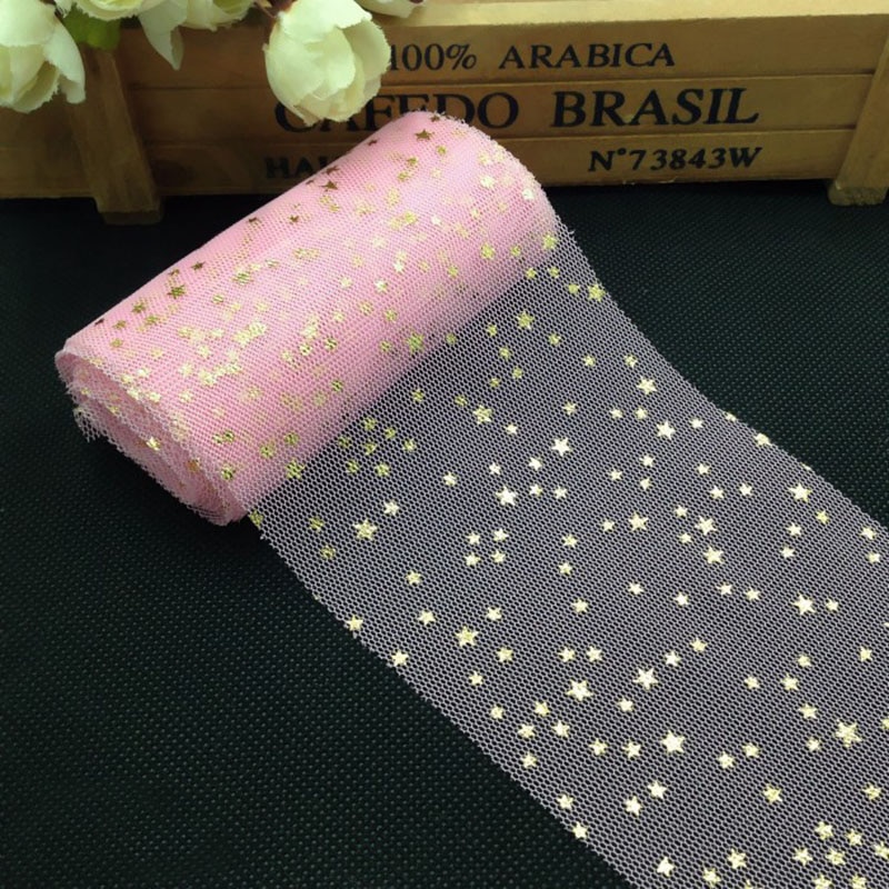 Soft Sequined Star Printed Tulle Roll